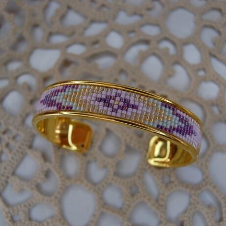 bracelet jonc perles tissées support doré